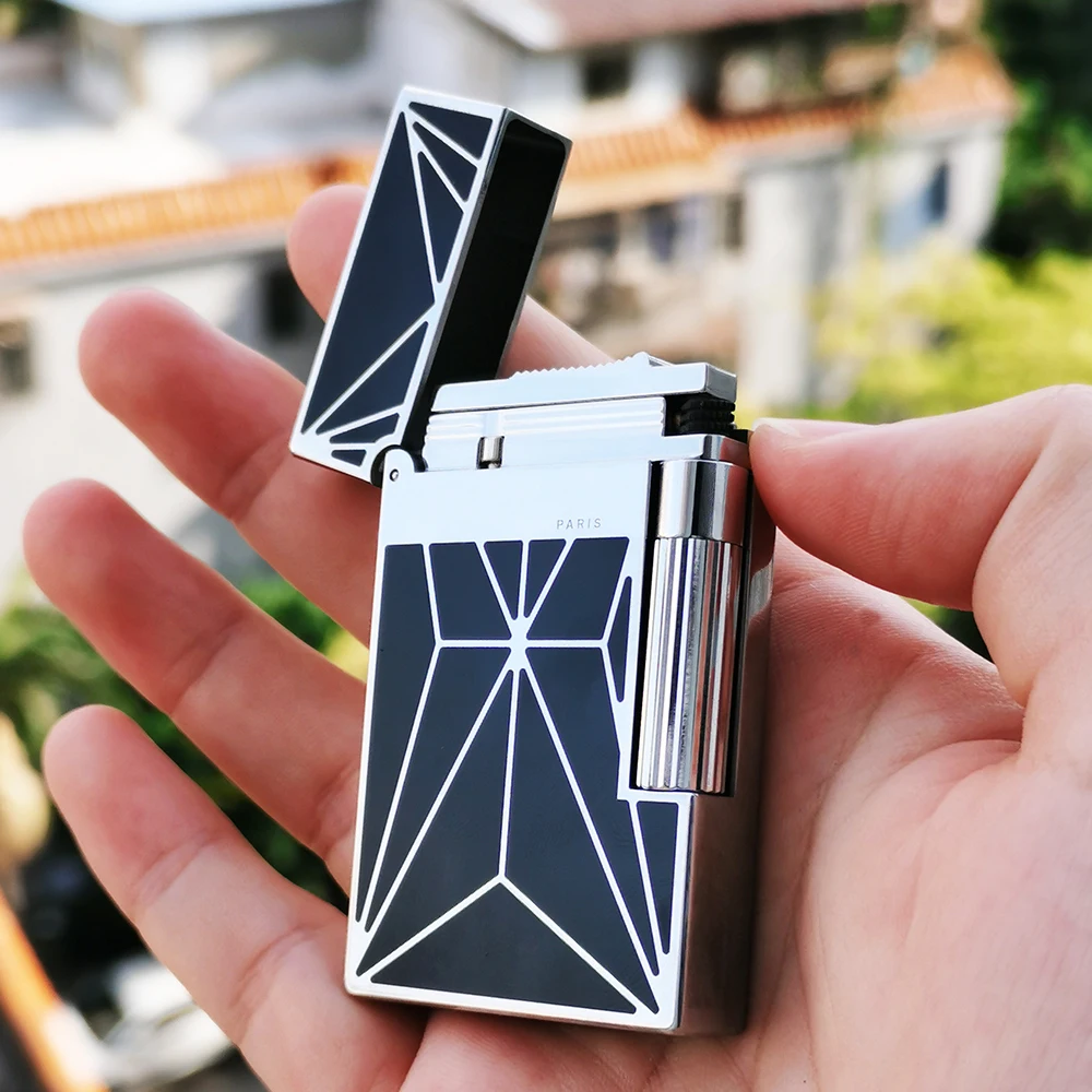 2025 New Lighter Metal Slimmy Black Lacquer Butane Gas Cigarette Accessories Smoking Cigar Tobacco Tools Men Gift Dupont