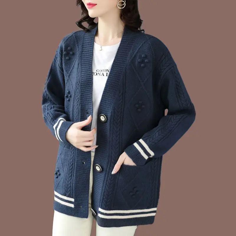 

Cardigan For Women Fashion Loose Knitwear Women's Coat Buttons Pockets Middle Aged Mother Sweater Female Jacket Fall Winter Top