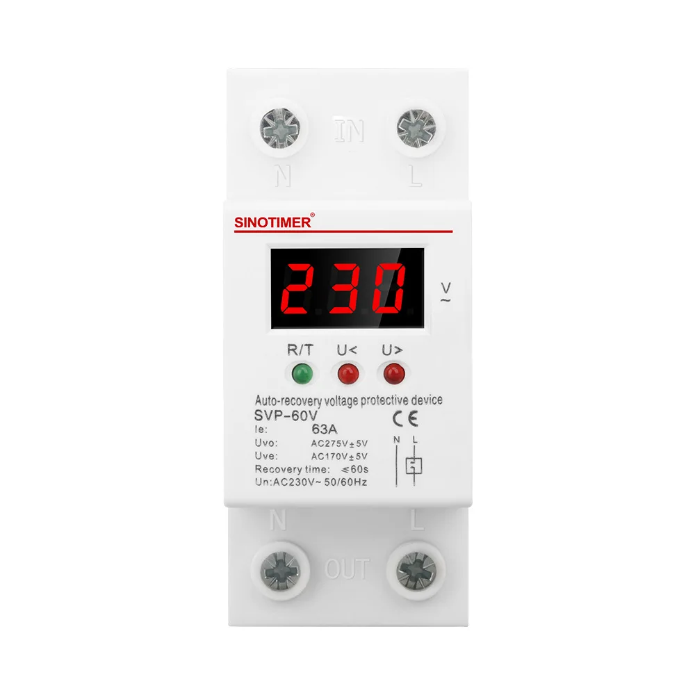 Single-phase LED Display Adjust Voltage Relay Control Over Under Voltage Protector Device 220V 63A 40A Cut Off Power Regulator