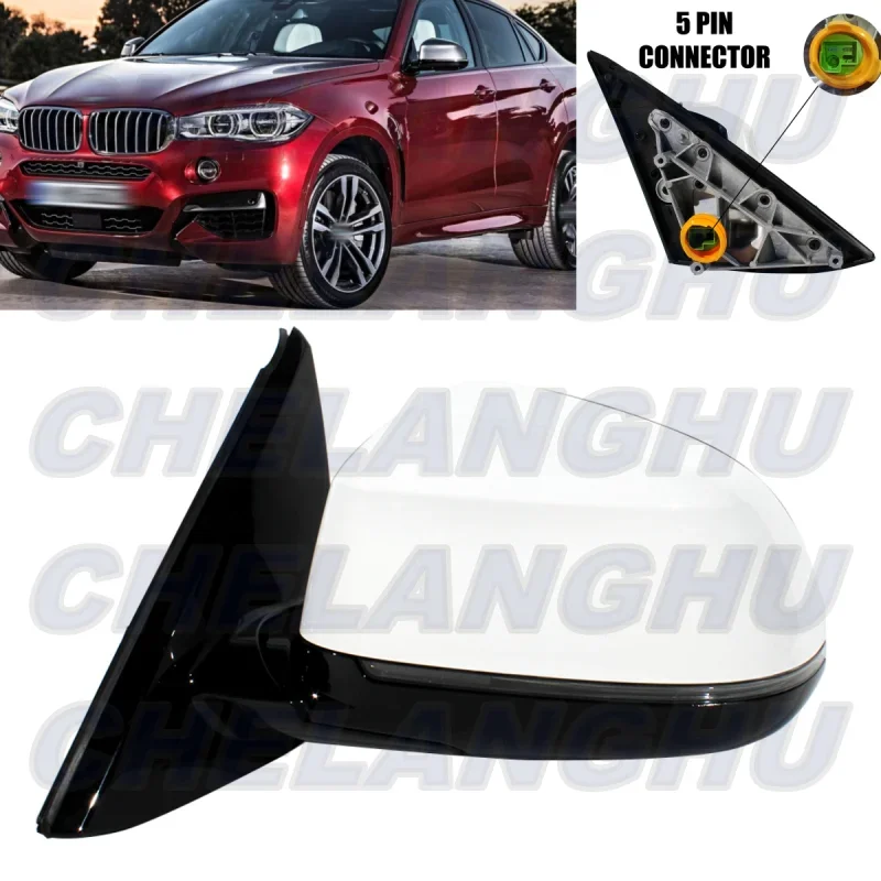 

For BMW X6 F16 2014 2015 2016 2017 2018 Left Side 5Pins White Painted Heated Power Adjust Memory Power Fold Mirror Assembly