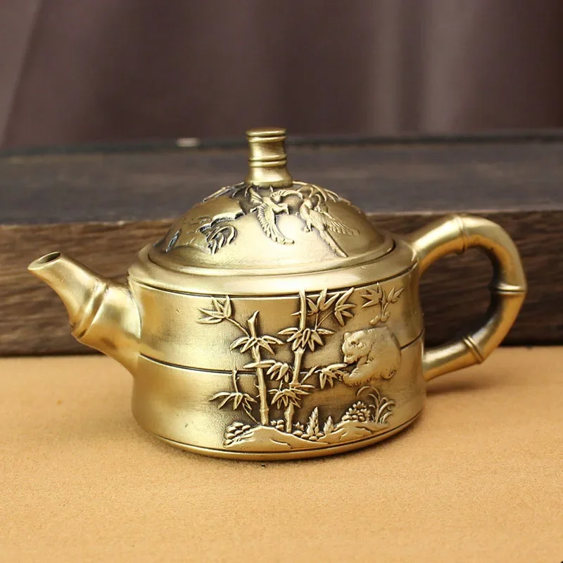 

Chinese Style Bamboo Teapot Home Office Tea Kettle High Quality Thickened Tea Pot Pure Brass Ornaments Gifts