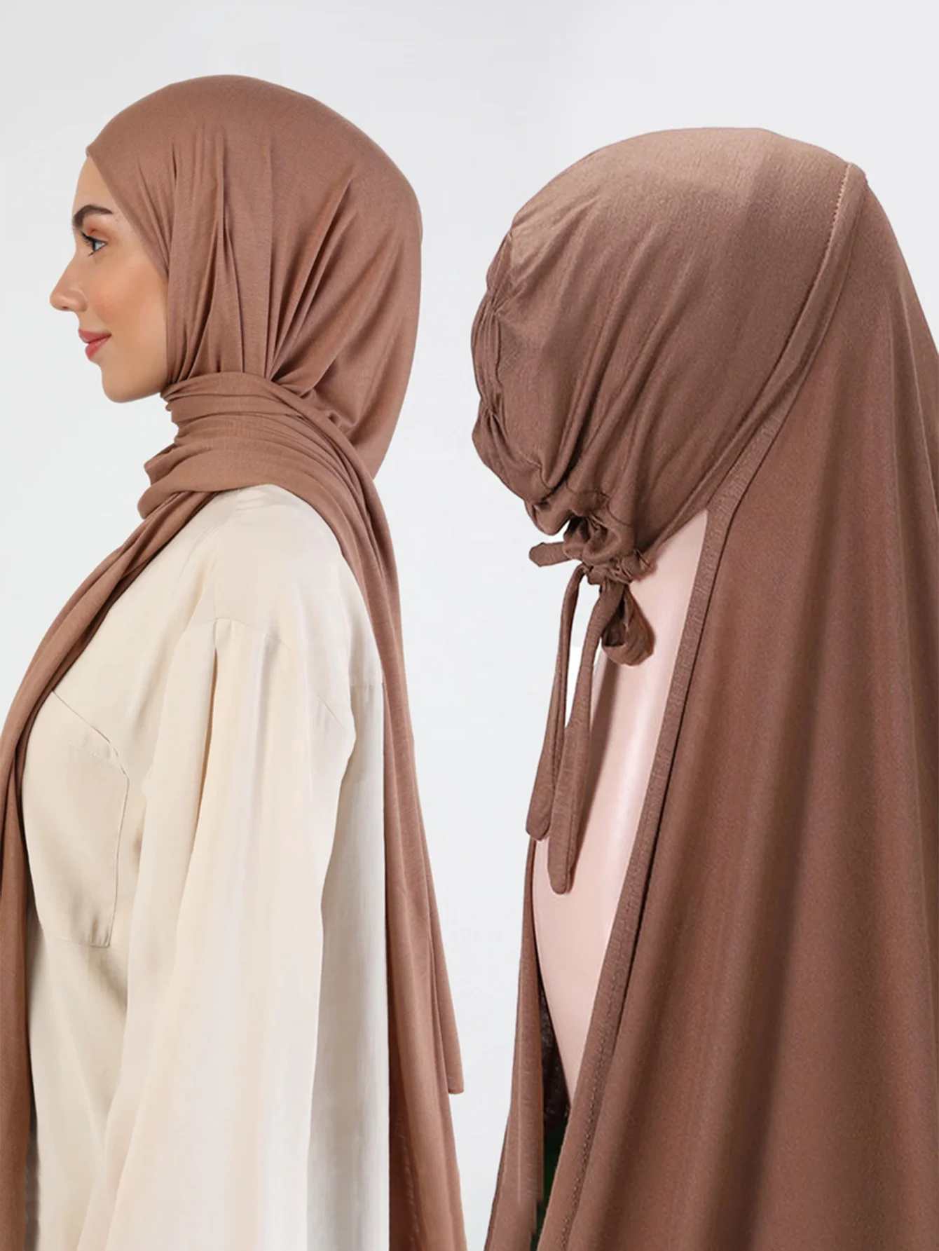 

Jersey Instant Hijab Satin Inner Hat Scarf Islamic Cap Head Wear Stretch Turban Muslim Underscarf Bonnet Straps Headband