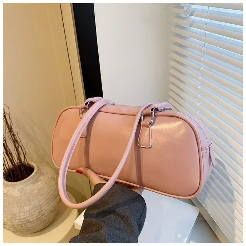 Fashionable Stitched Boston Bag Large Capacity Solid Color PU Simple Shoulder Bag 2024 Hot Selling High Quality Damen Handtasche