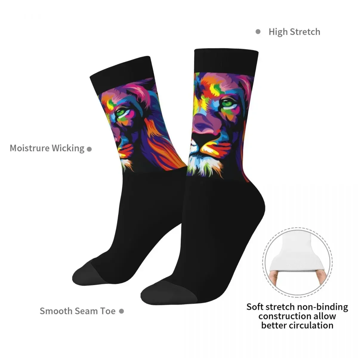 Banksy Rainbow Lion Graffiti Pop Art Painting Socks Harajuku High Quality Stockings All Season Long Socks Accessories for Unisex