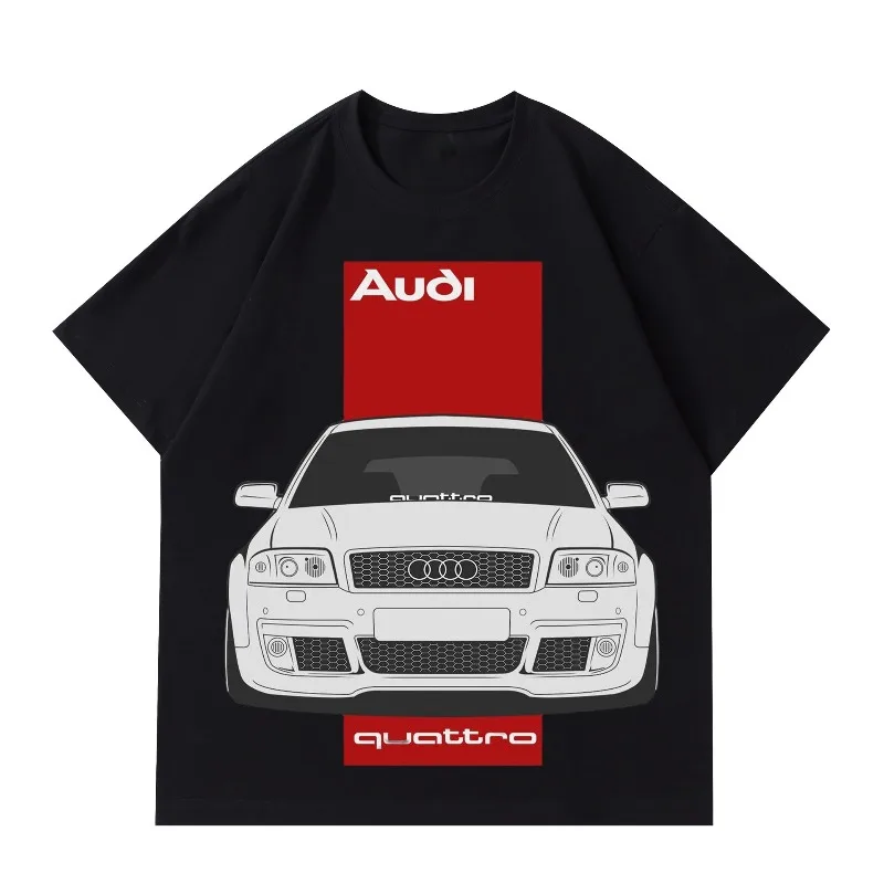 

Мужская футболка с круглым вырезом AUDI Quattro для любителей автомобилей, модный одиночный предмет, свободный повседневный топ с короткими рукавами, Street Y2k