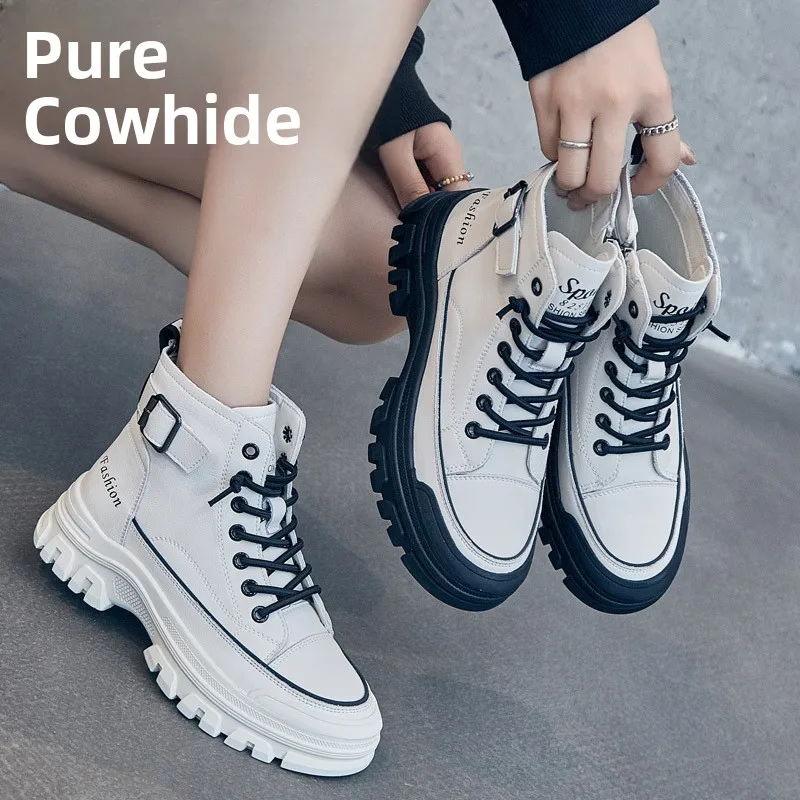 

Leather Winter High Top oes Women's New 2025 Fce Lined Versatile Dad Sle Spor Autumn Winter oes round Toe Zipper C...