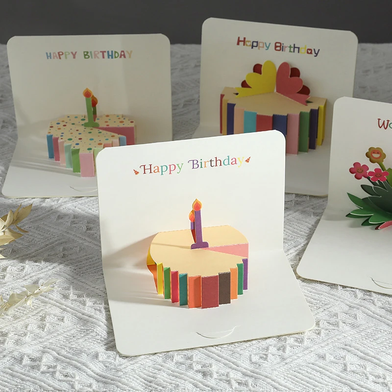 3D Happy Birthday Card Cake Flower Card With Envelope Funny Birthday Card For Women Men Kid Friends Greeting Cards Gift Party