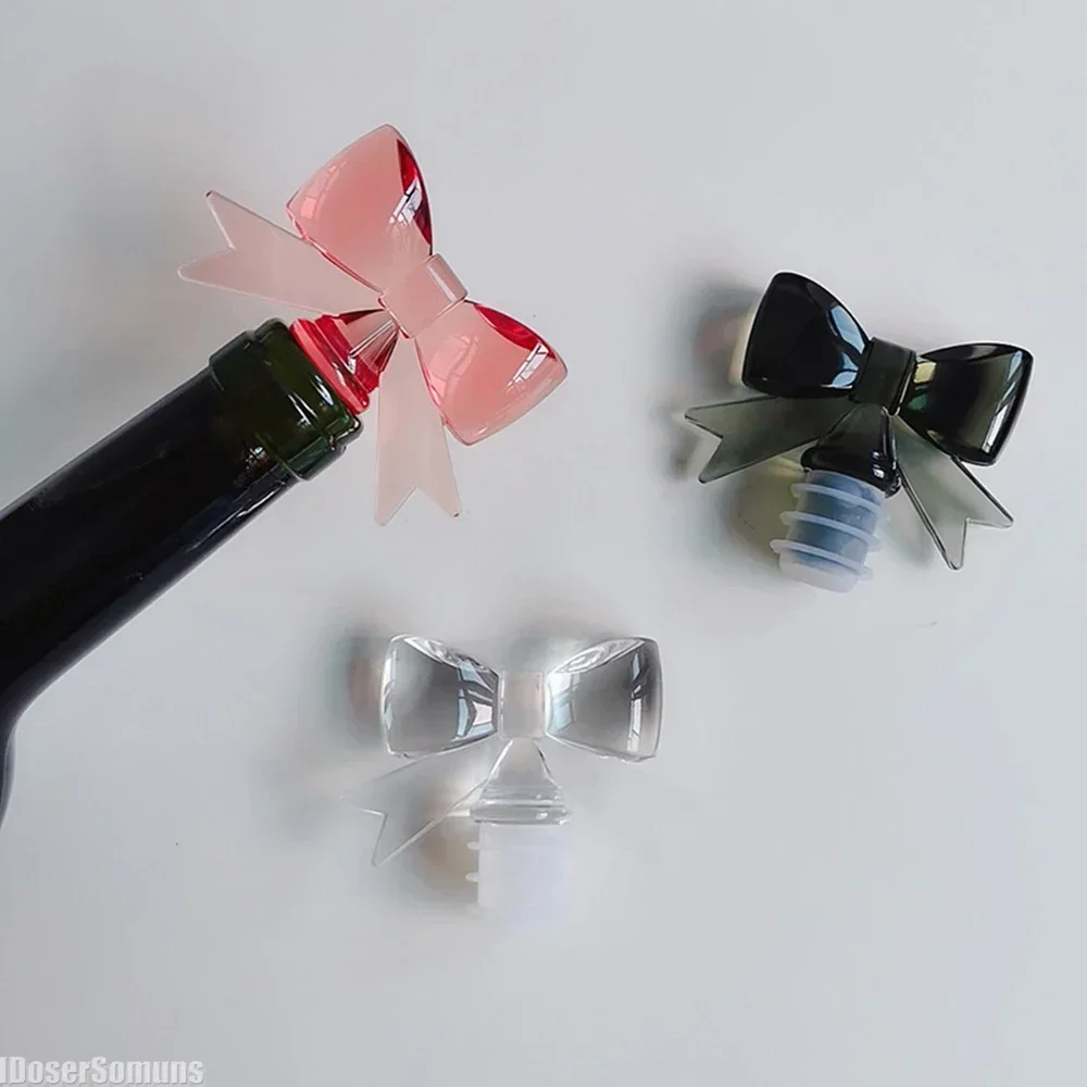 Pink Bow Pet-Shaped Silicone Bottle Stoppers Leakproof Wine Bottle Caps, Delicate Home Decoration Accessories