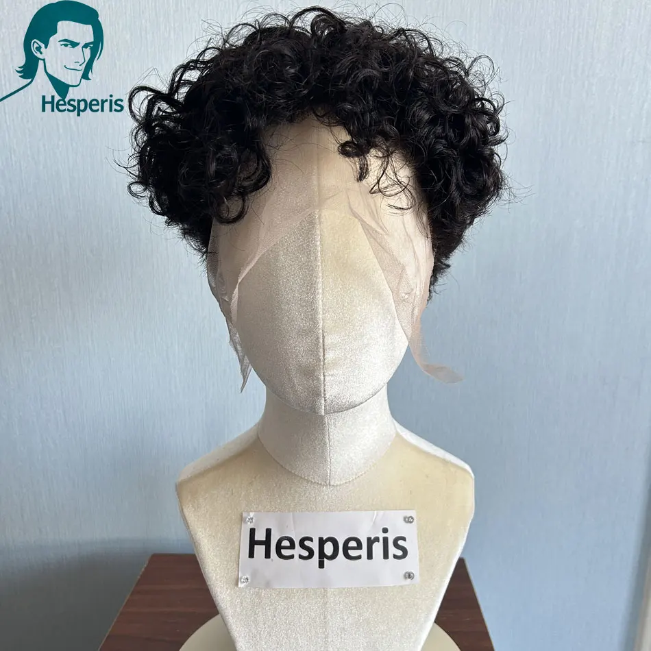

Hesperis Красивые Короткие Вьющиеся Мужские Парики Человеческих Волос Бесклеевые Предварительно Стильные Срезанные Полные Парики Шнурка Для Мужчин Черные Вьющиеся Модные Мужские Парики