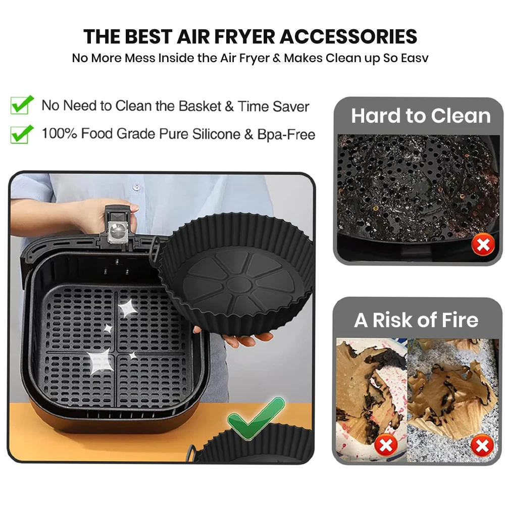 قطعة واحدة من بطانة مقلاة الهواء المصنوعة من السيليكون القابلة لإعادة الاستخدام - حصيرة خبز قابلة للطي وغير لاصقة - مقاومة للحرارة، ملحقات الطبخ في المطبخ