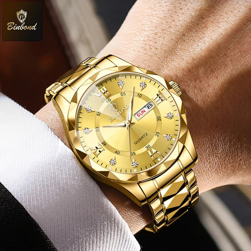 BINBOND 2pcs/Set Couple Watches Fashion Diamond Valentine Day Gift Stainless Steel Waterproof Watch Men Women New Quartz Watches