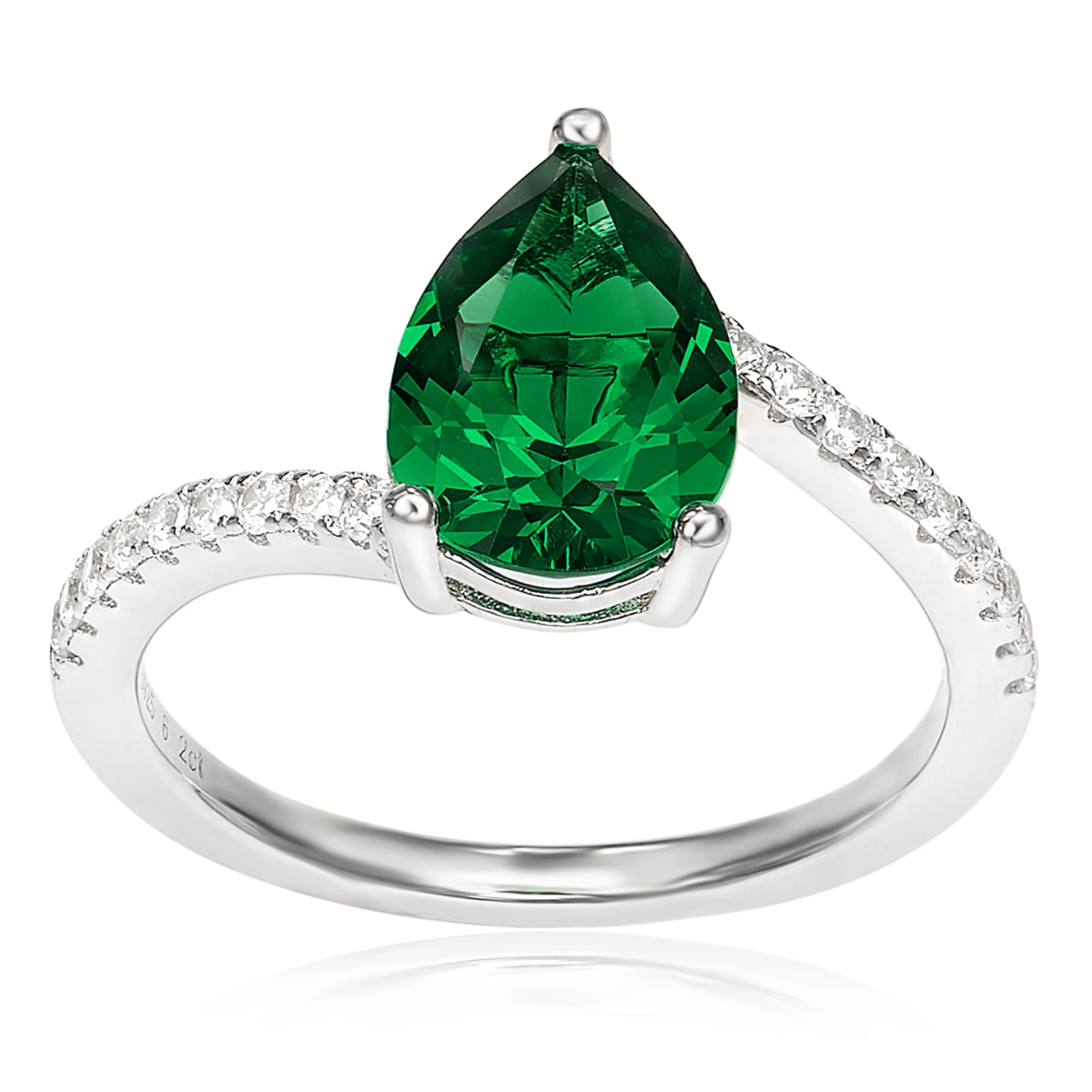 CUMEE Gold Plated Emerald Ring for Women Pear Cut Anniversary Engagement Promise for Her 925 Sterling Silver