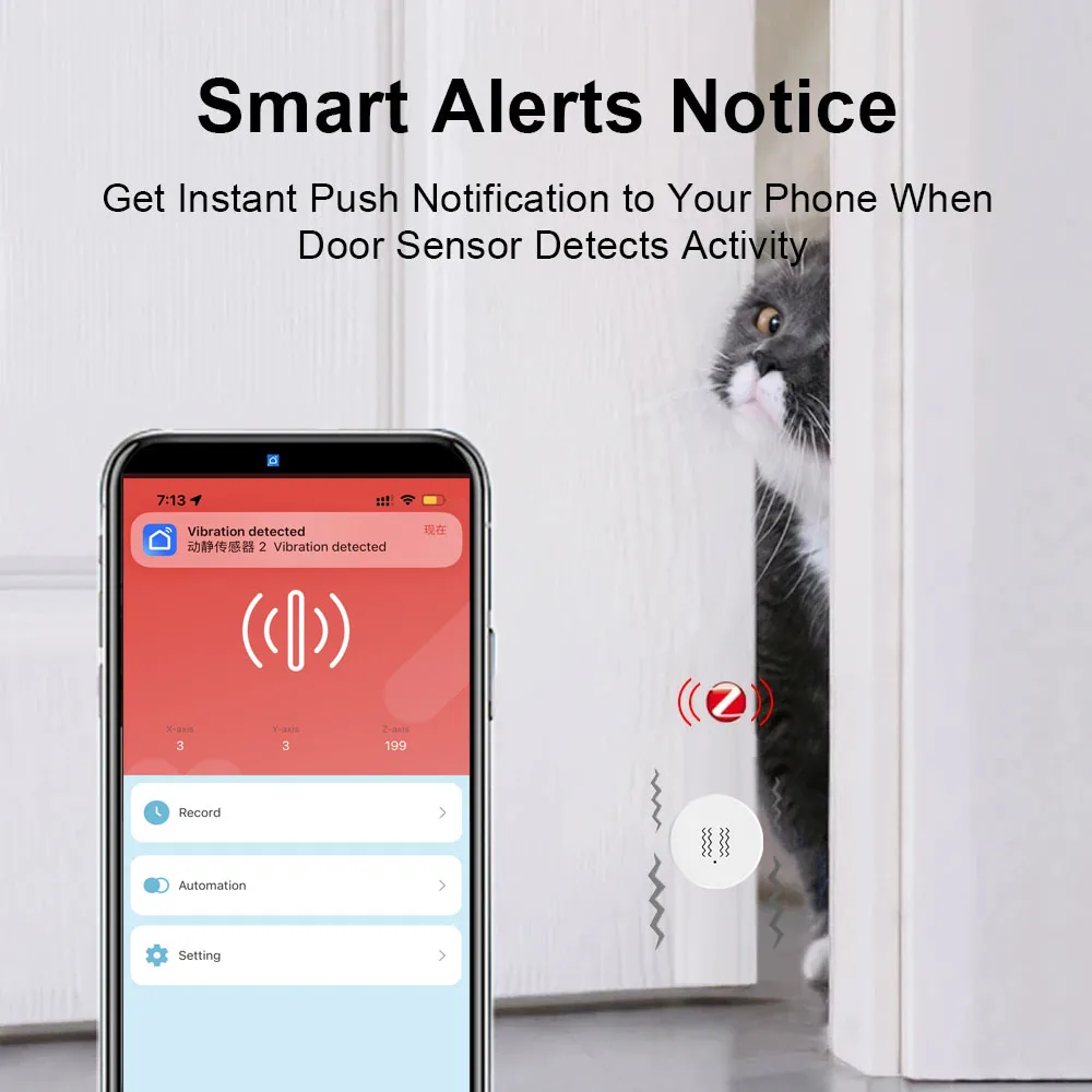Zigbee Smart Vibration Sensor Detection Tuya Smart Life APP Notification Real-Time Motion Shock Alarm History Record