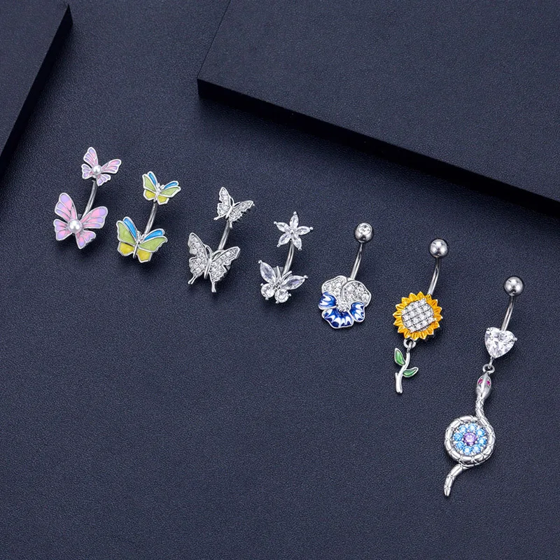 1PCS Butterfly Belly Button Rings Sunflower Navel Piercing Ring Navel Button Piercing Body Belly Piercing Jewelry 316L steel