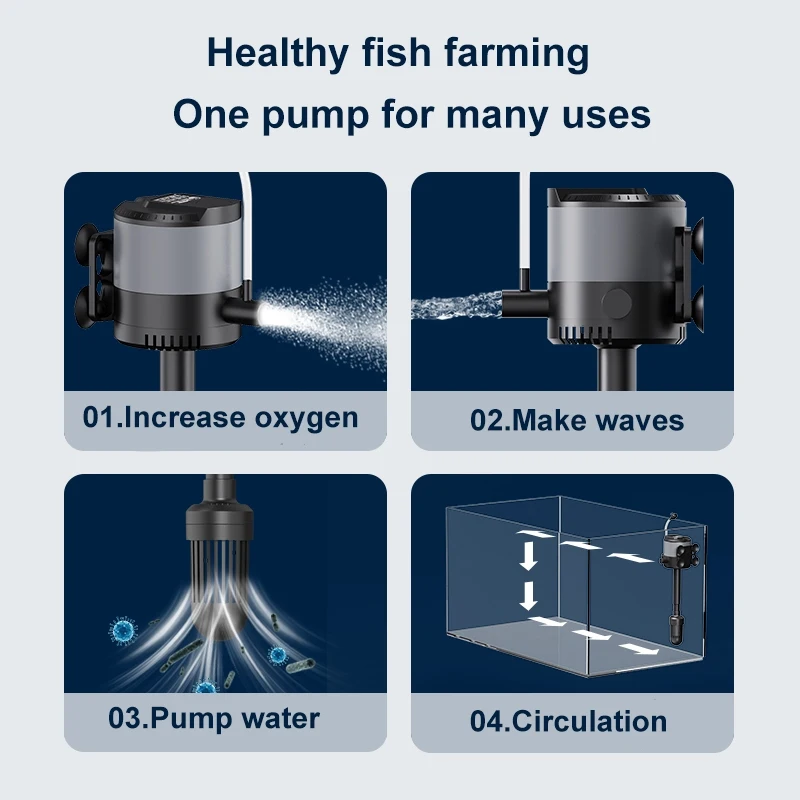 Fish Tank Filter Four in One Oxygenation Wave Pump Aquarium Fish Tank Circulation Submersible Pump Silent Water Fountain Pump