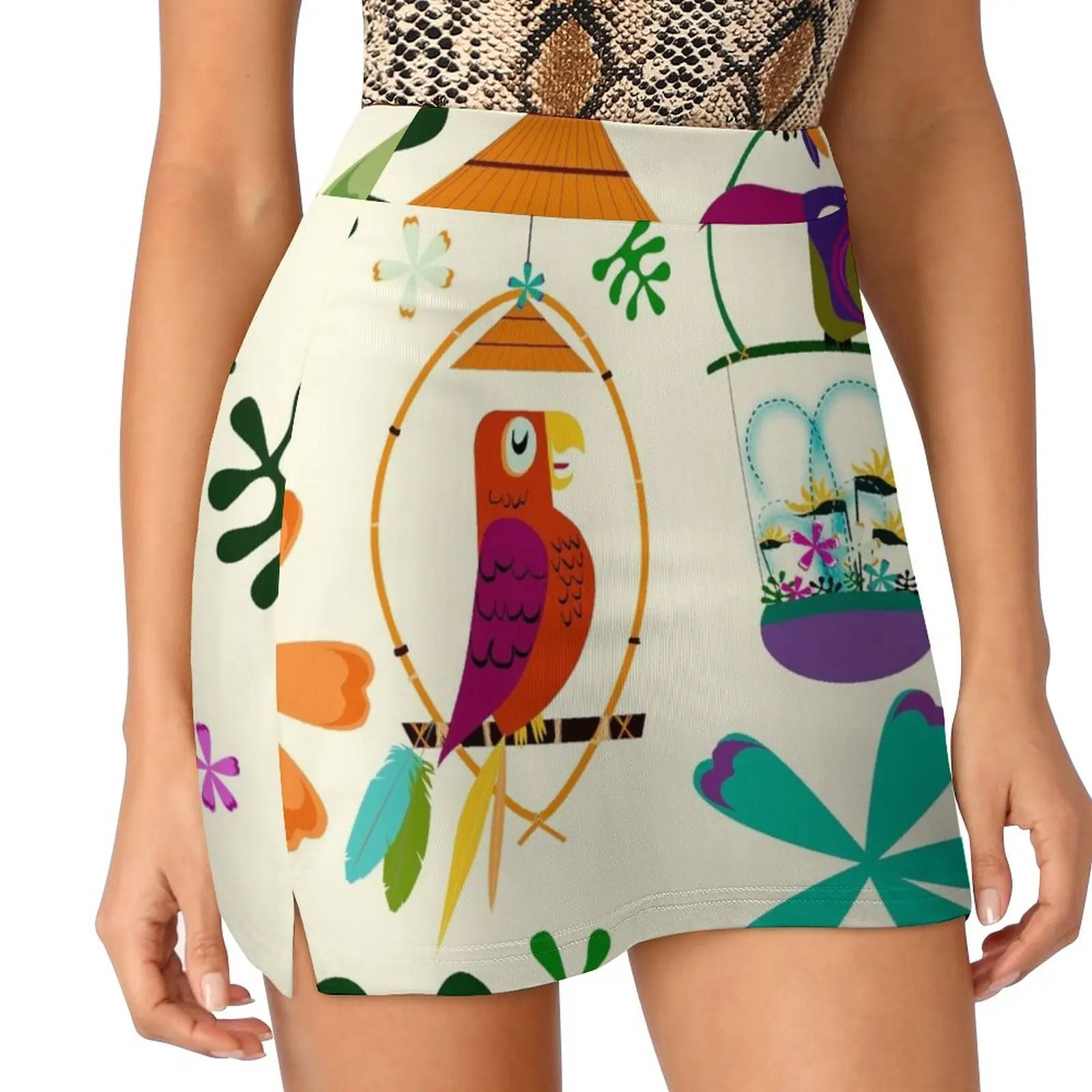 Vintage Modern Tiki Birds Light proof trouser skirt Women's summer skirt clothes clothing women summer 2023