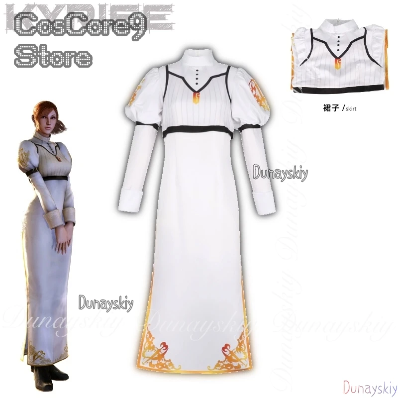 

DMC Three Devil Game May Cry Kyriee Косплей Человеческая женщина с коричневым париком с длинным белым платьем Косплей disfraz Полный комплект