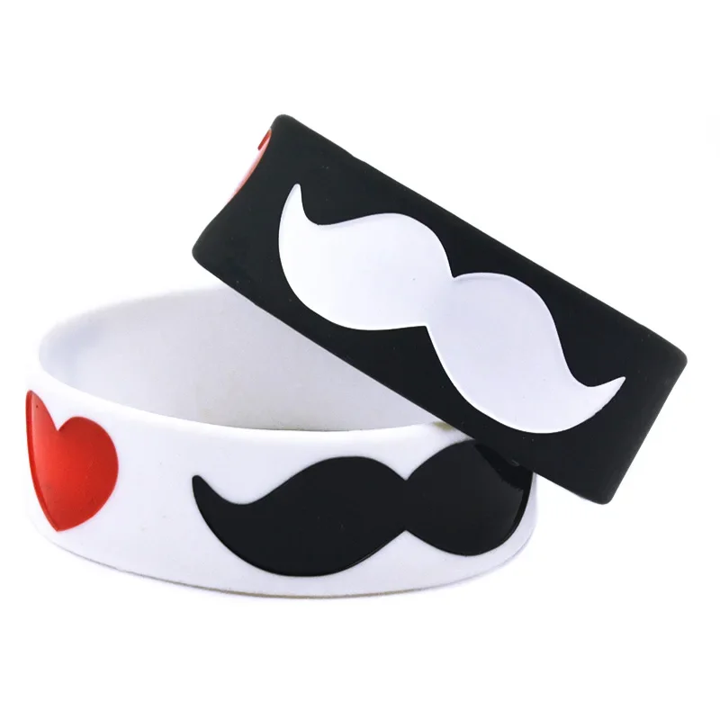 25 Pcs I Love Moustache Silicone Rubber Wristband Black White Mustache Bangle Music Band Gift Fashion Women Men Jewelry Bracelet