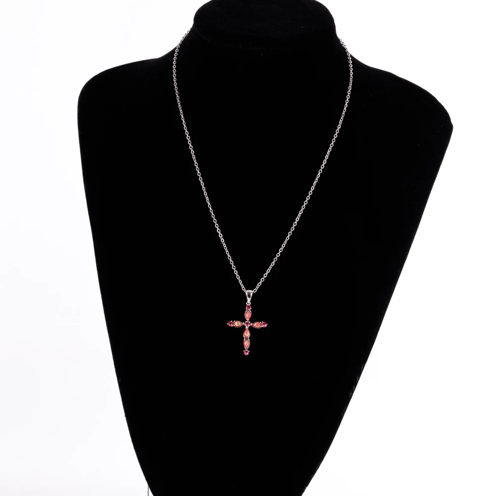 KONGMOON Gothic Cross Rose Red CZ Red Fire Opal Jewelry for Women Pendant for Necklace