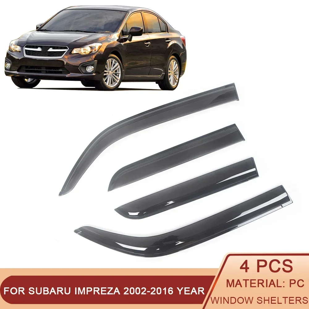 For Subaru Impreza 2002-2016 Auto Side Window Wind Deflectors Visors Black Rain Guard Door Visor Vent Shade Dark Smoke Ventvisor