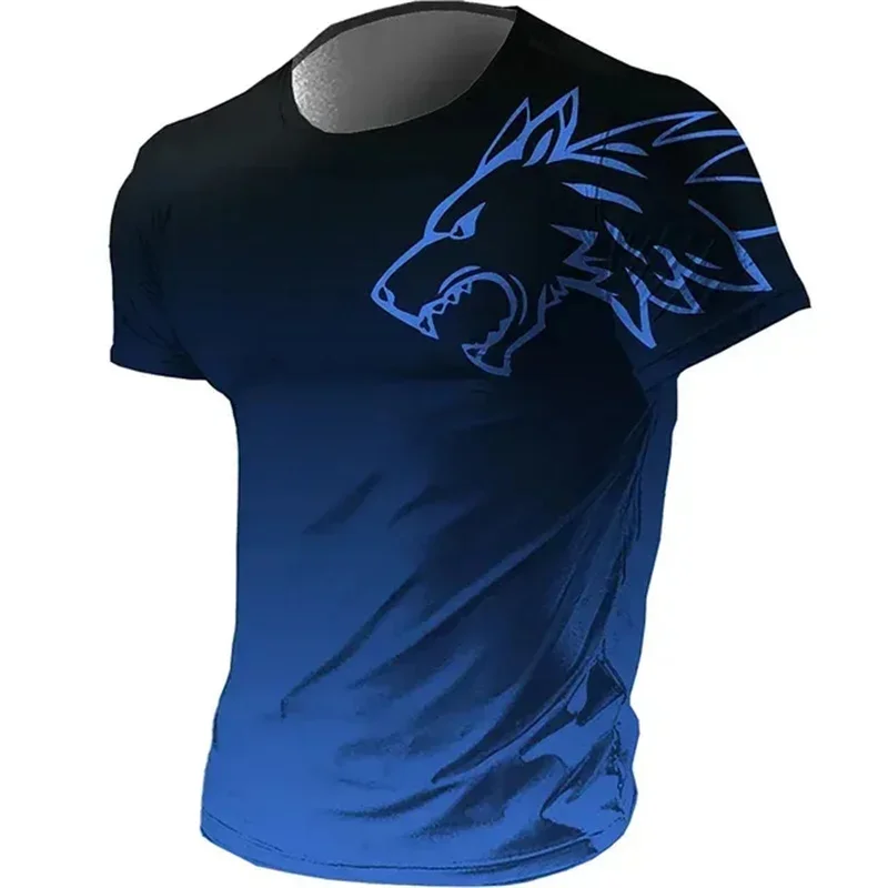 

2026 Summer Retro Men's 3d Printed Quick-drying Gradient T-shirt Animal Wolf Short-sleeved