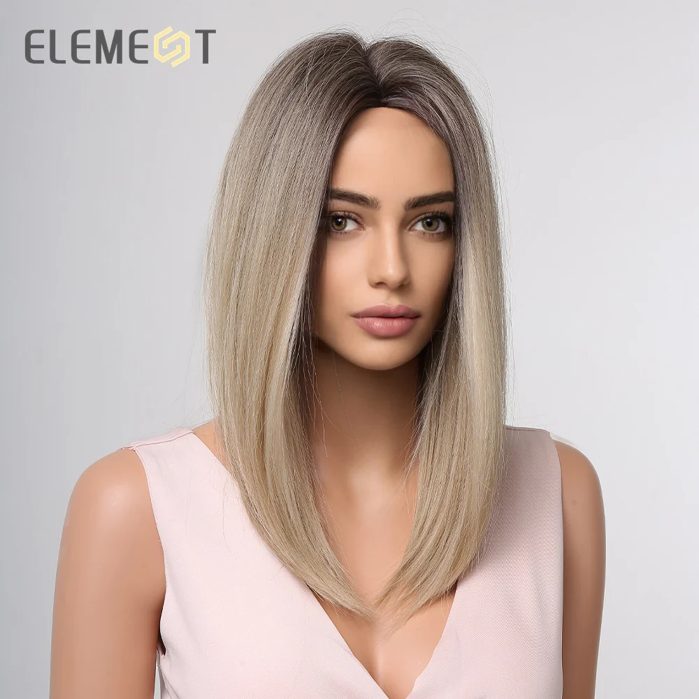 ELEMENT Synthetische Perücke Medium Gerade Ombre Dark zu Blonde für Frauen Wärme Beständig Täglichen Partei Natürliche Mode Stirnband Haar