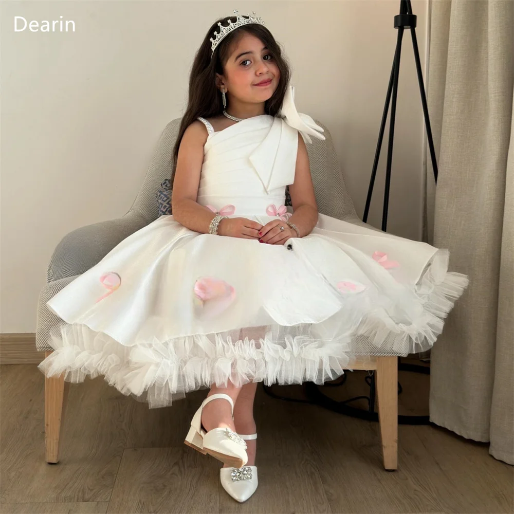 

Dearin Spaghetti strap Ball Gown Ankle length Skirts Bows Draped Flower Girl Dresses