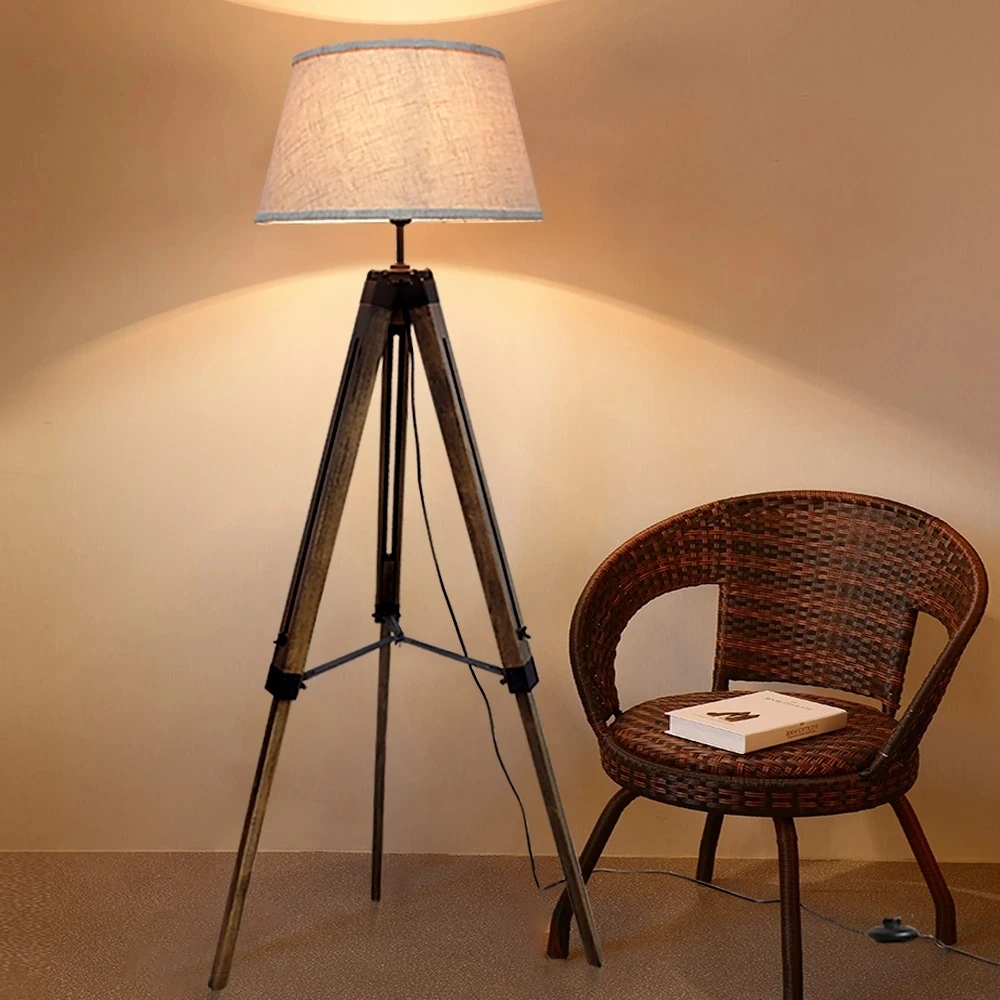 Led Tripod Floor Lamp Wood Mid Century Modern Reading Lamp 8W Standing Lamps with E27 Lamp Base for Bedroom Farmhouse