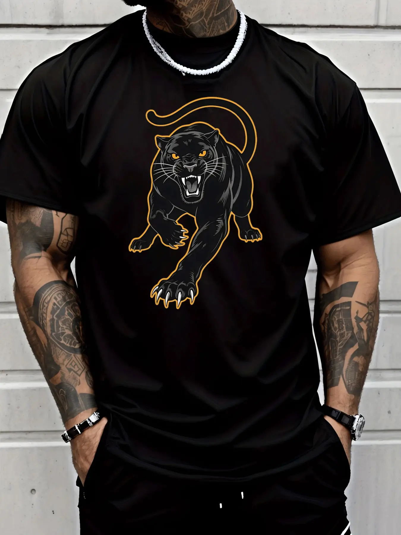 Mens Fierce Black Panther Graphic T Shirt Wild Animal Streetwear Short Sleeve O Neck Cotton Hip Hop Casual Summer Tee For Men