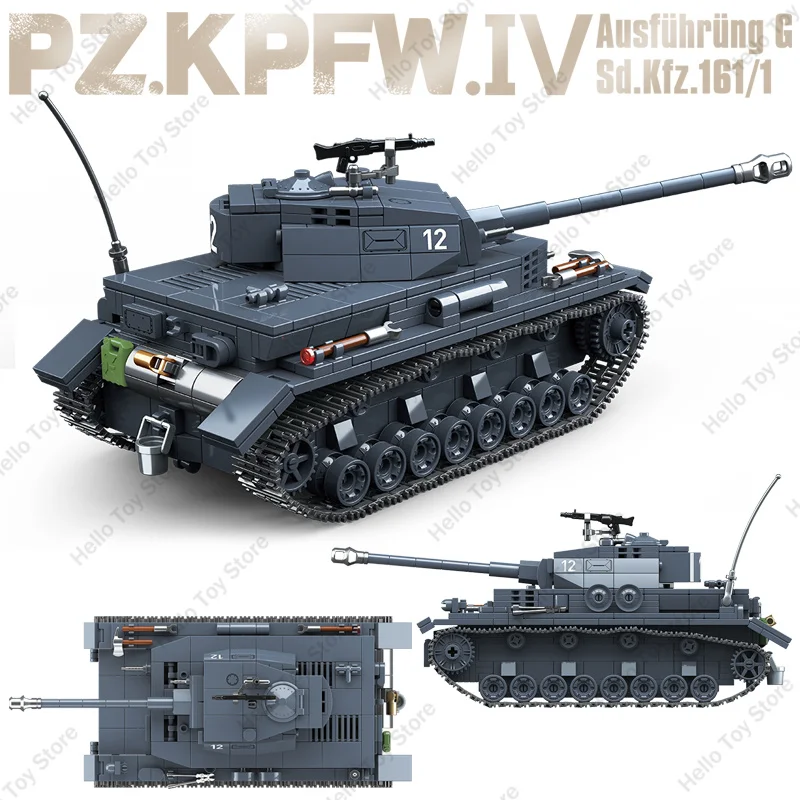

2024 Germany Army Military Panzer IV Tanks Building Blocks WW2 Armor Vehicle Tank Weapon Model Solider Dolls Bricks Toy Boy Gift