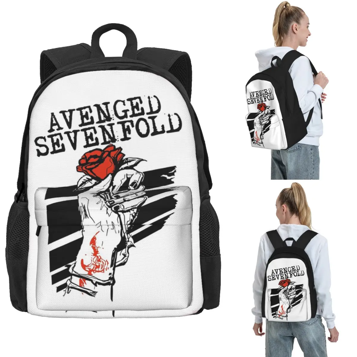 Black Hand Red Rose Backpack Hot Sale Daypack Large Capacity Kids BookBag School Bag Shoulder Bags for Men Women