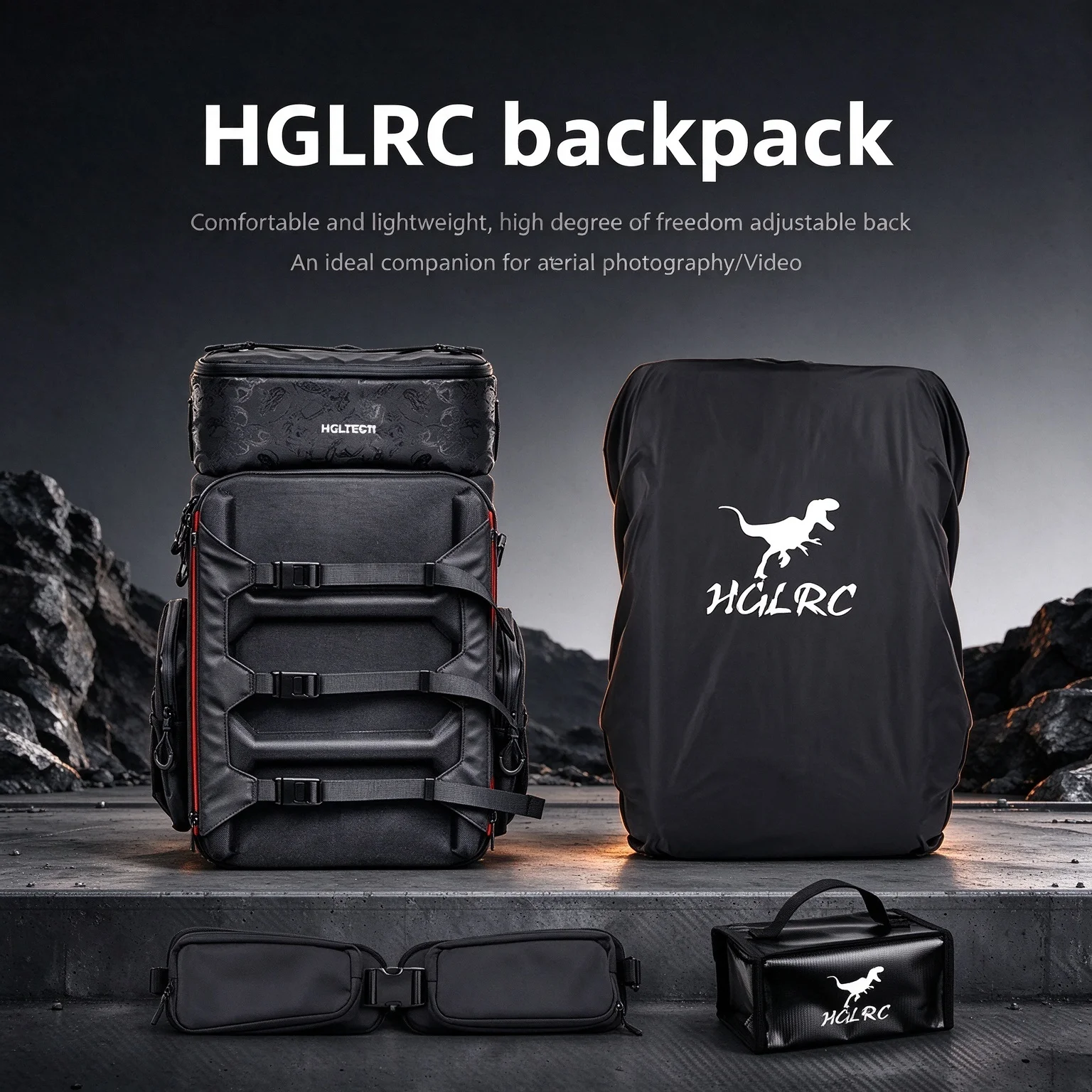 HGLRC Drone Backpack Camera Bag Splash-Proof Fabric 360X260X530mm 33.5L Capacity for FPV Freestyle Drones Outdoor Flying