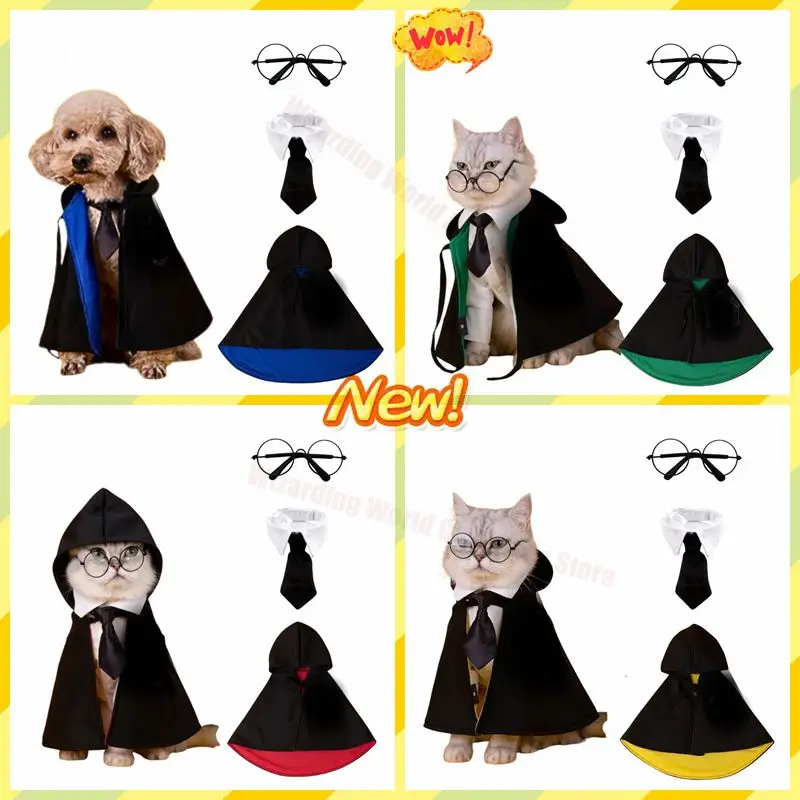 Harris Magician Boy Role Play Pet Cloak Dog Cat Metamorphosis Potter School Dog Clothes Cloak Glasses Tie Creative Dress Gifts