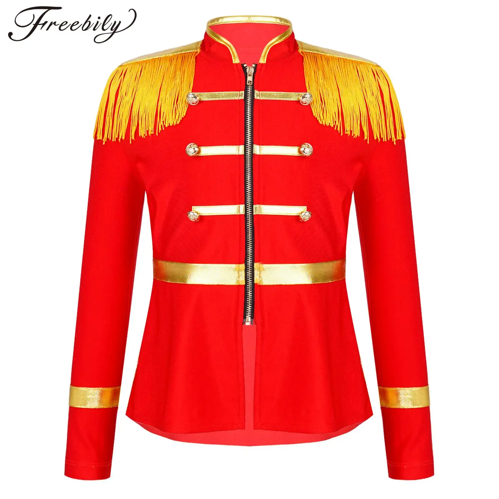 

Kids Girls Long Sleeve Tassels Coat Jacket Halloween Drum Majorette Marching Band Costume Royal Guard Parade Fancy Dress Up