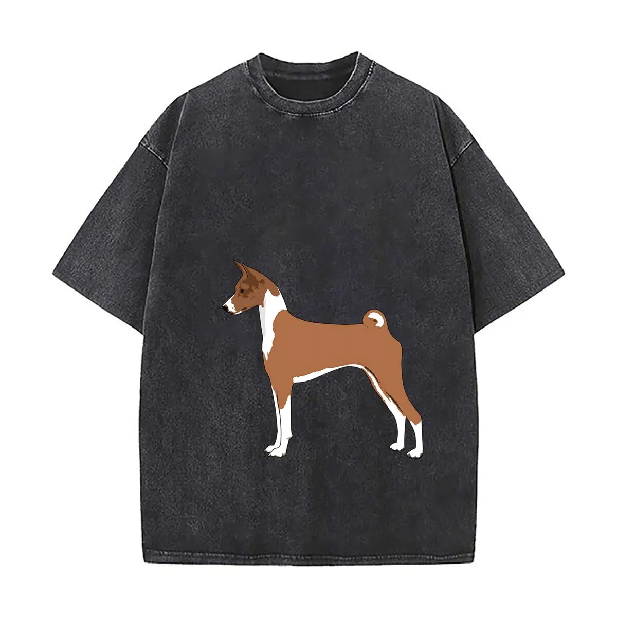 Basenji Dog Realistic Basenji - dog - breed illustration art Men's Summer T-shirt  Short Sleeve Loose Streetwear Short Sleeve
