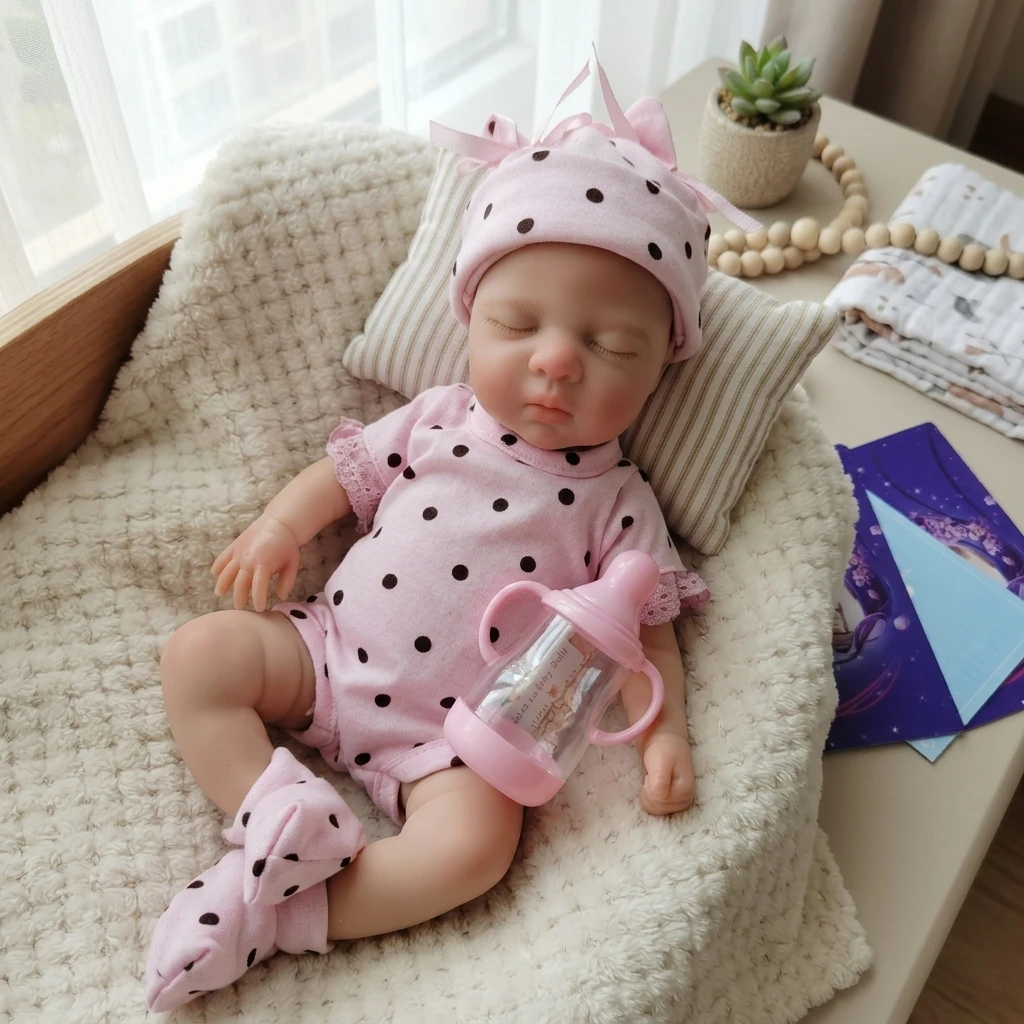 13 Inch Reborn Baby Doll Closed Eyes Solid Full Body Silicone Hand Painted Lifelike Newborn Bebe Reborn Collectible Gift