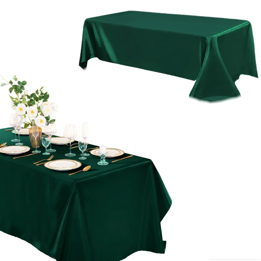 Rectangle Satin Tablecloths Dark Green Tablecloth Table Cover Overlay For Wedding Banquet Restaurant Festival Party Supply