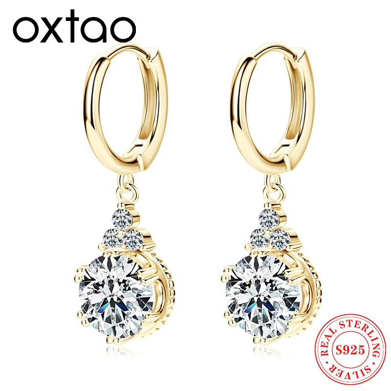 

OXTAO 100% D VVS1 Moissanite Drop Hoop Earrings for Women 925 Sterling Silver Dangle Hoop Earrings Wedding Engagement Jewelry