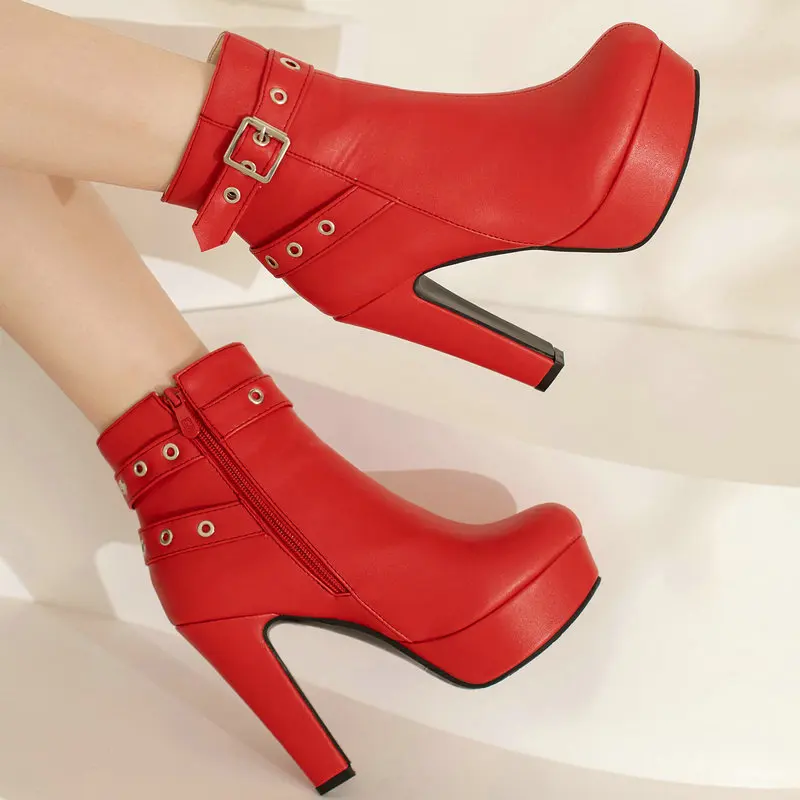 

Extra Big Size 48 49 50 White Elegant Ladies Pumps Winter Warm Stiletto Booties Round Toe Platform Spike High Heels Modern Boots