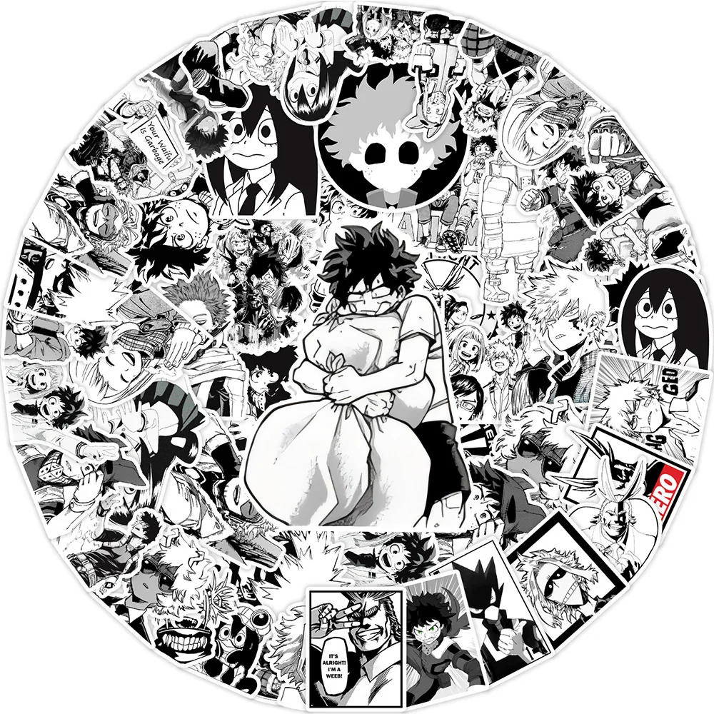 

10/30/50pcs Black White Anime My Hero Academia Stickers Japan Manga Decals Waterproof DIY Skateboard Phone Cool Graffiti Sticker