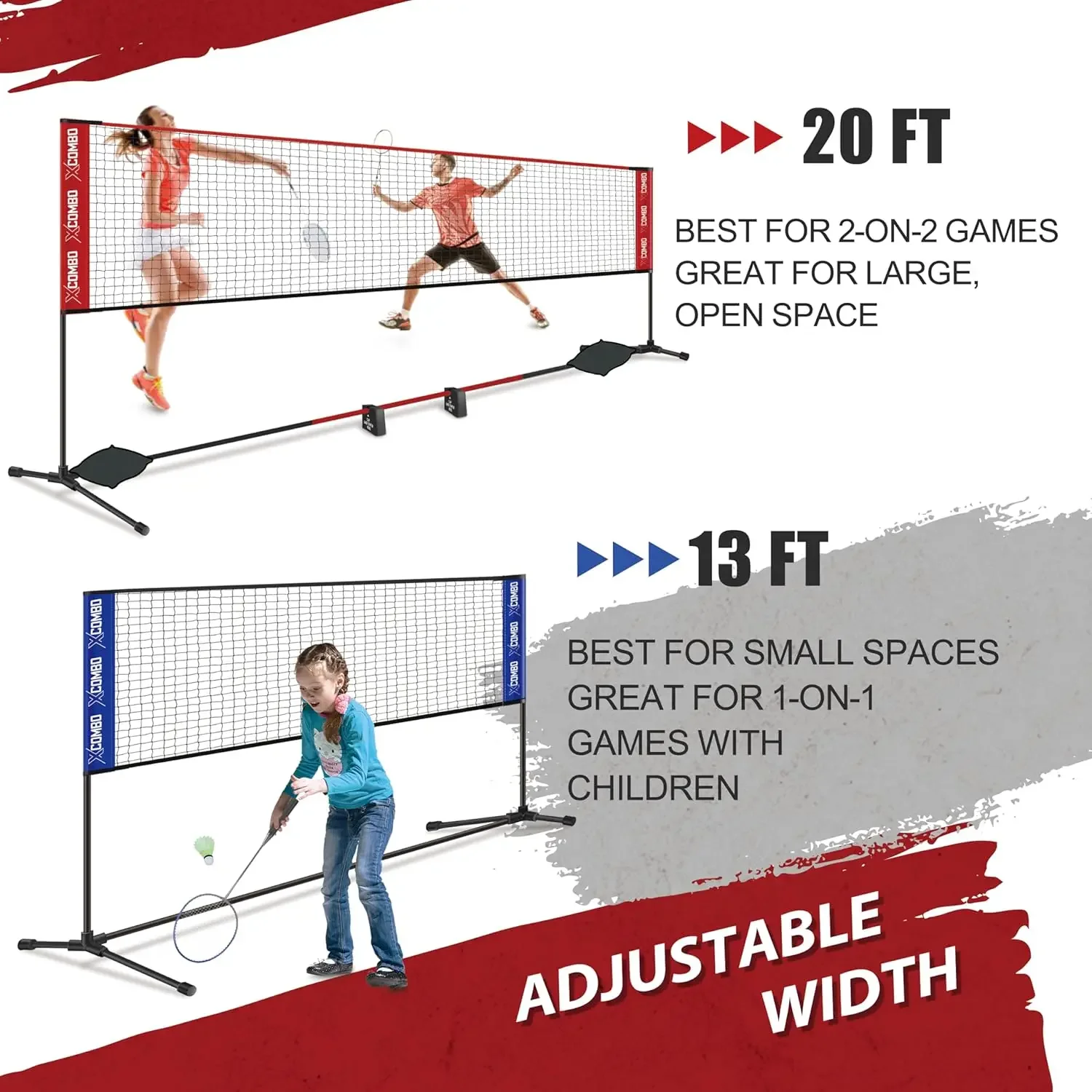 Rackets Sets for Backyards, Kids Volleyball Pickleball Combo Set with Net, Adjustable Width and Height (13.5ft/20ft Wi