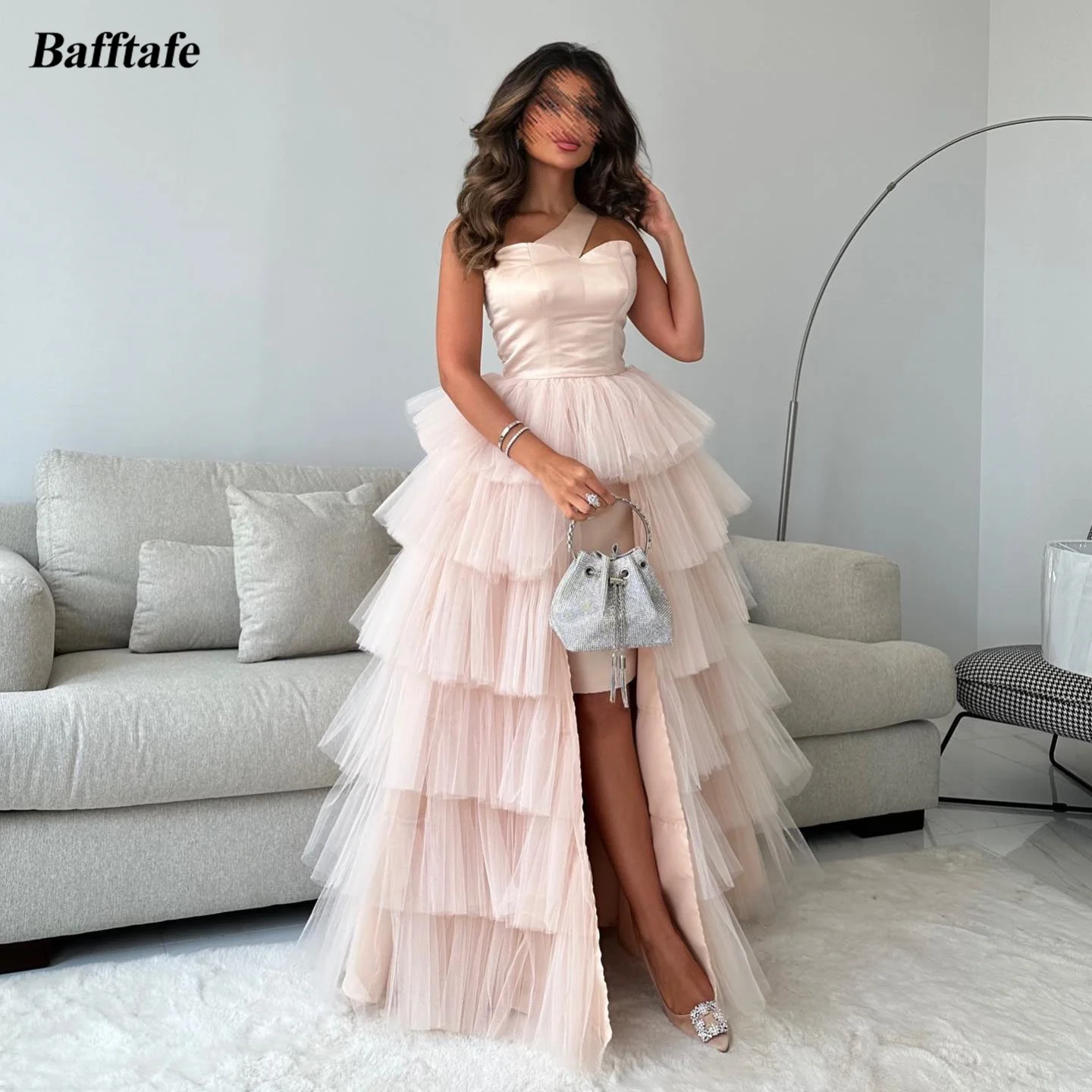 

Bafftafe A Line Tiered Skirt Tulle Saudi Arabic Prom Dresses Satin Top Formal Party Gowns Dubai Women Special Evening Dress 2024