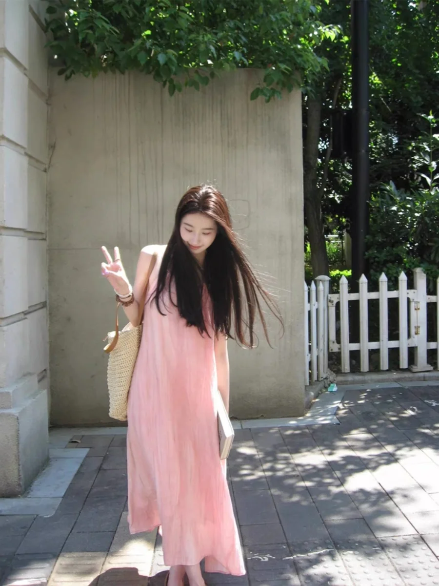 

Summertime Slip Sleeveless Slash-neck Dress Drooping Texture Pajamas Female Comfort Ventilate New Style Fashion Loose Dress Wh18