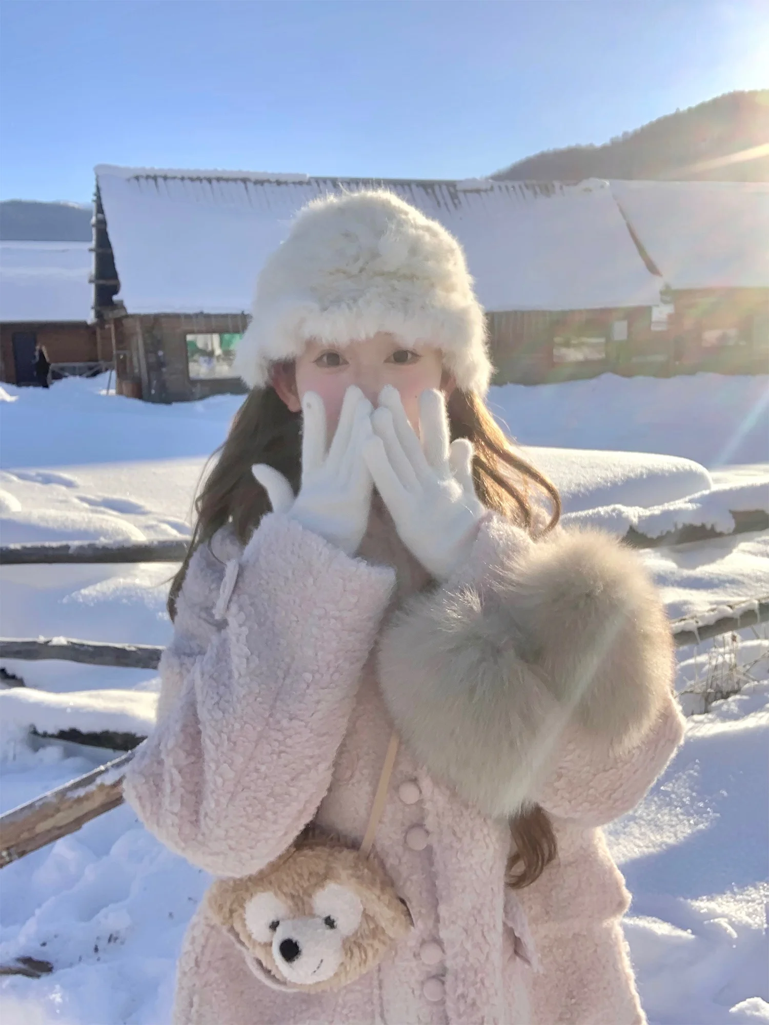 

Мягкая шуба из овечьего меха с капюшоном, вязаный свитер с бантом и цветочным узором, утепленная зимняя верхняя одежда для повседневной носки