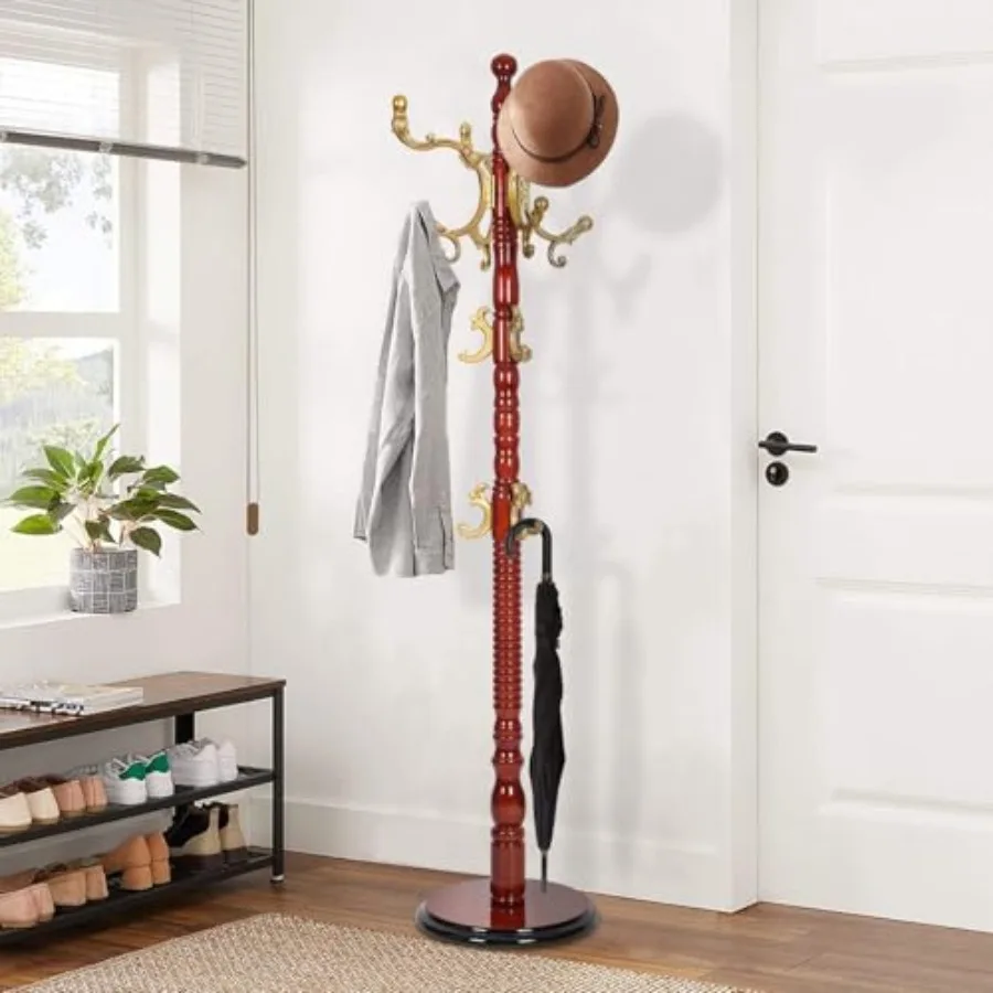 

Wooden Coat Rack Freestanding Vintage Coat Racks with Sturdy Round Base Adjustable Height 37.40"-72.83" Entrance Coat Rack for