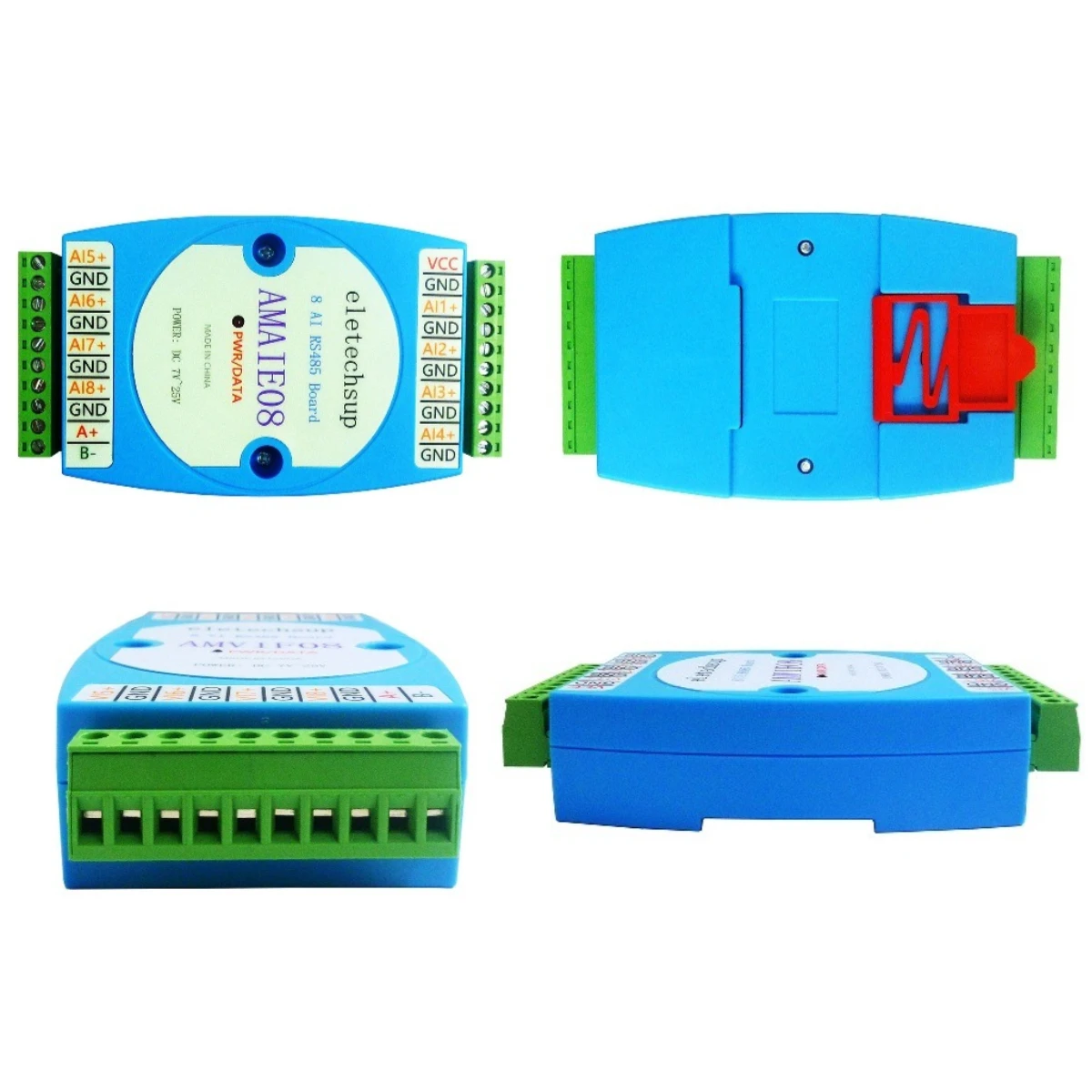 DC 12V-24V 8AI 8VI 4-20MA /0-10V to RS485 Current/Voltage ADC Collector Read Capture Module MODBUS RTU PLC Board