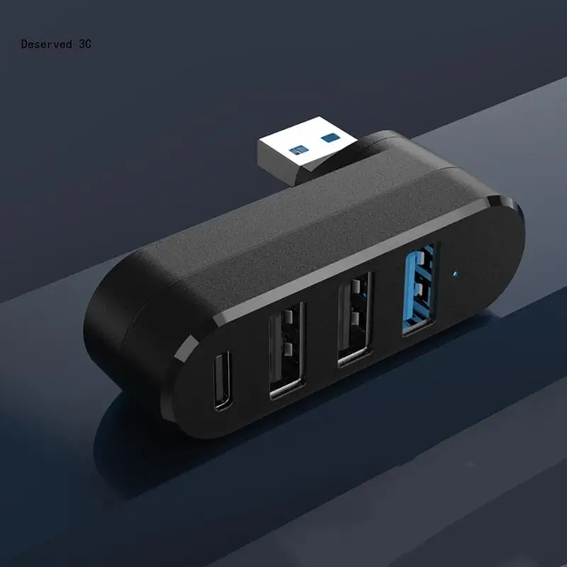 4 Port USB Splitter Extender Multiport Adapter with 3 USB Port & 1 USB C Powered