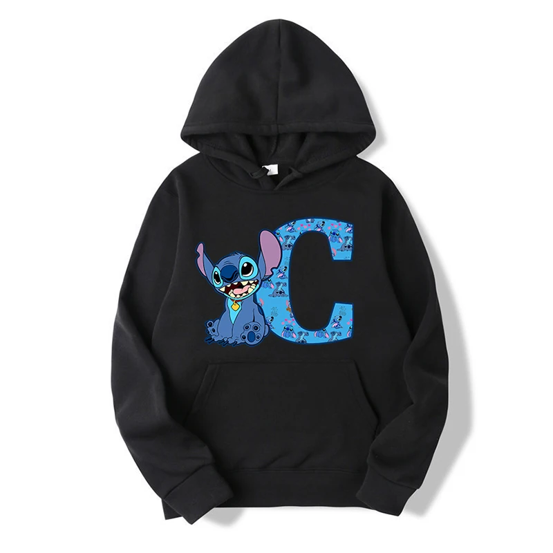 Disney Stitch Hoodie Adulte Stich Lettre A-Z Imprimé Pulls À Capuche Y-adt Manches sulfMode Hip Hop Cool Smile Pull