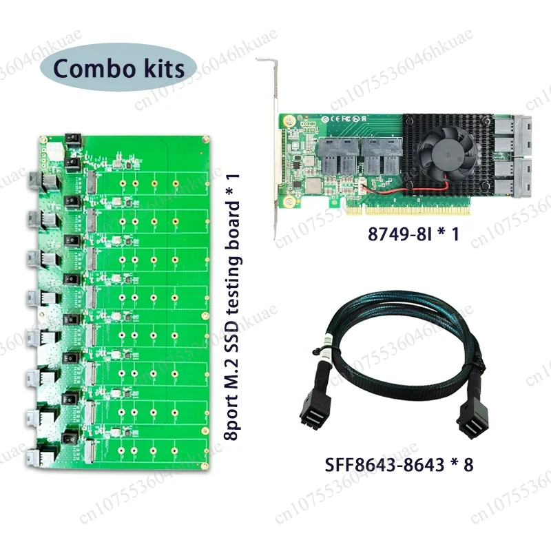8-Port NVMe SSD Test Kit, PCIe Switch Card + SFF8643 Cables + M.2 Adapters