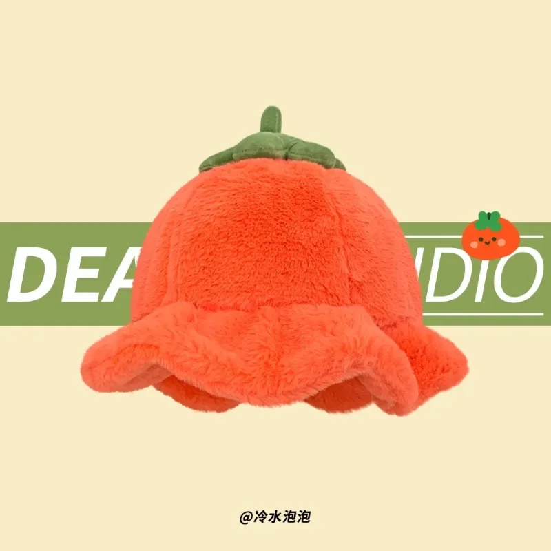 Cute Cartoon Tomato Design Plush Bucket Hats Women Autumn and Winter Warm Casual Versatile Show Face Small Sweet Basin Cap